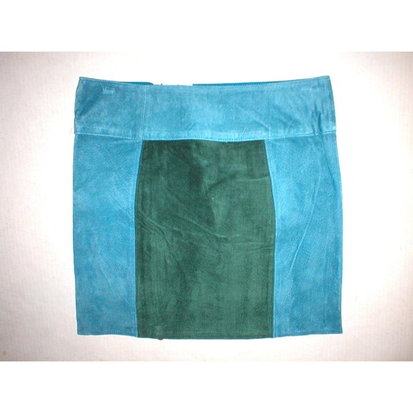 NWT $428 New Womens PJK Color Block Leather Suede Mini Skirt S Green Blue Gray - Picture 5 of 7